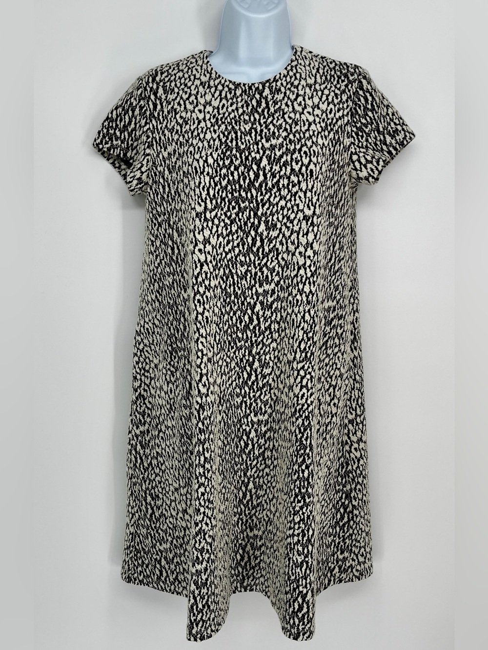 J. McLaughlin Black and White Short-Sleeve Animal Print Dress